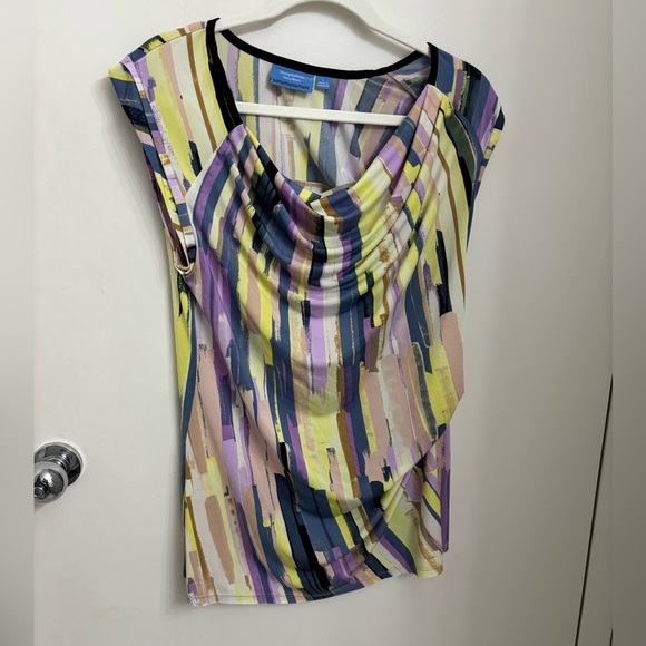 Simply Vera Vera Wang Purple and Yellow Ruched Blouse - Picture 7 of 12